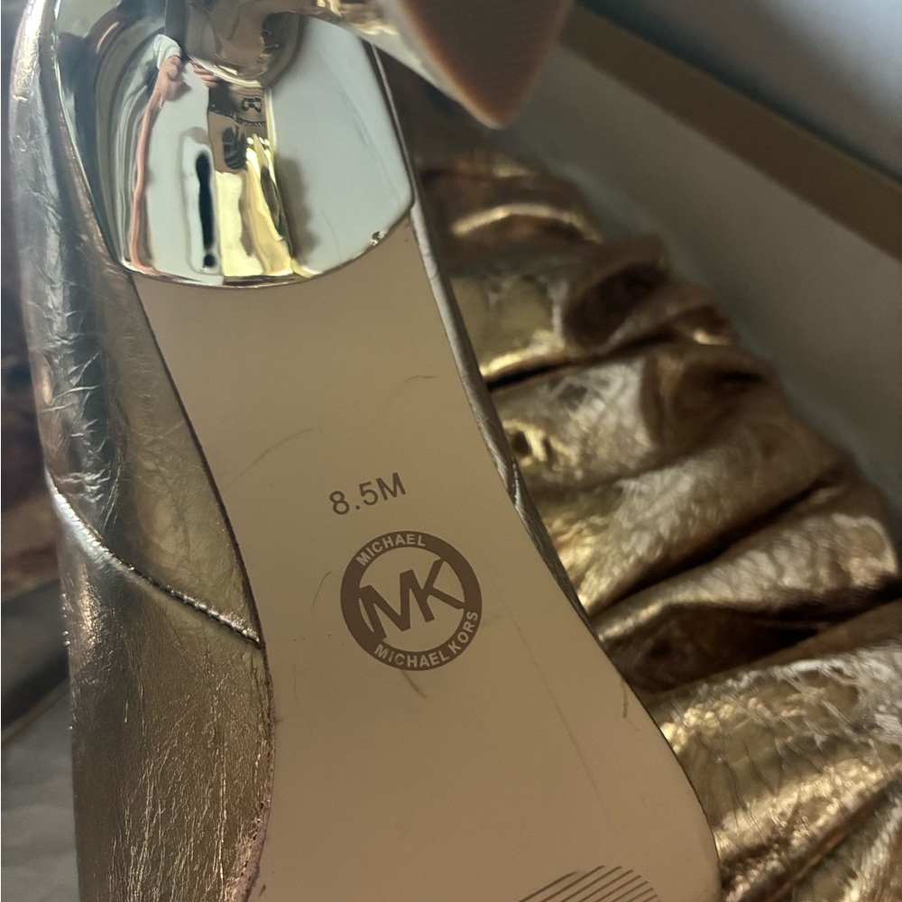 Michael Kors Gold Over-the-Knee Slouchy  metallic leather Stiletto Boots - Picture 3 of 3